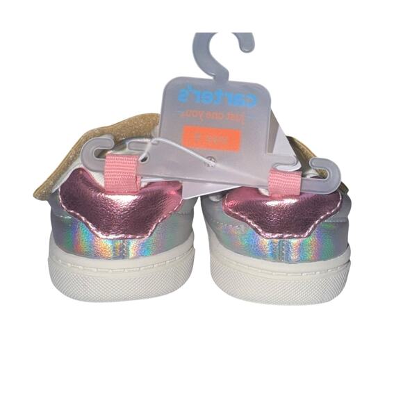 NWT Carters Toddler Girl Shoes Sz 4 Holographic with Gold Trim Easy On Walking - Picture 4 of 6